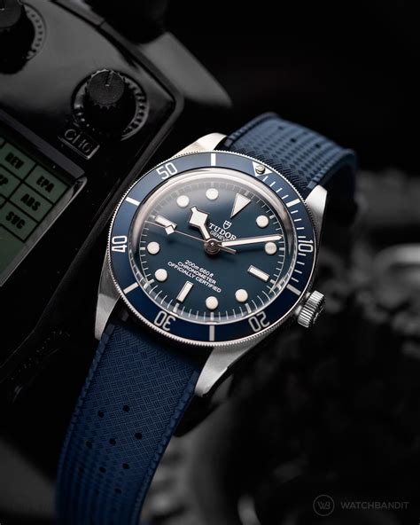 tudor black bay blue leather strap|black bay 58 rubber strap.